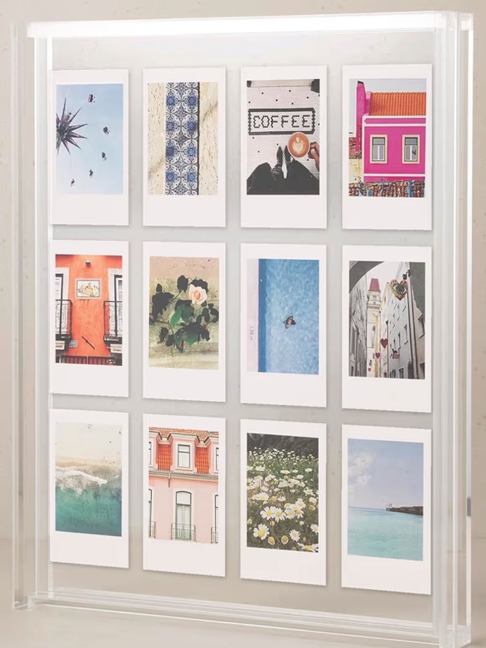 Clear Acrylic Floating Multi-Photo Frame - Holds 12 Instax/Polaroid Prints